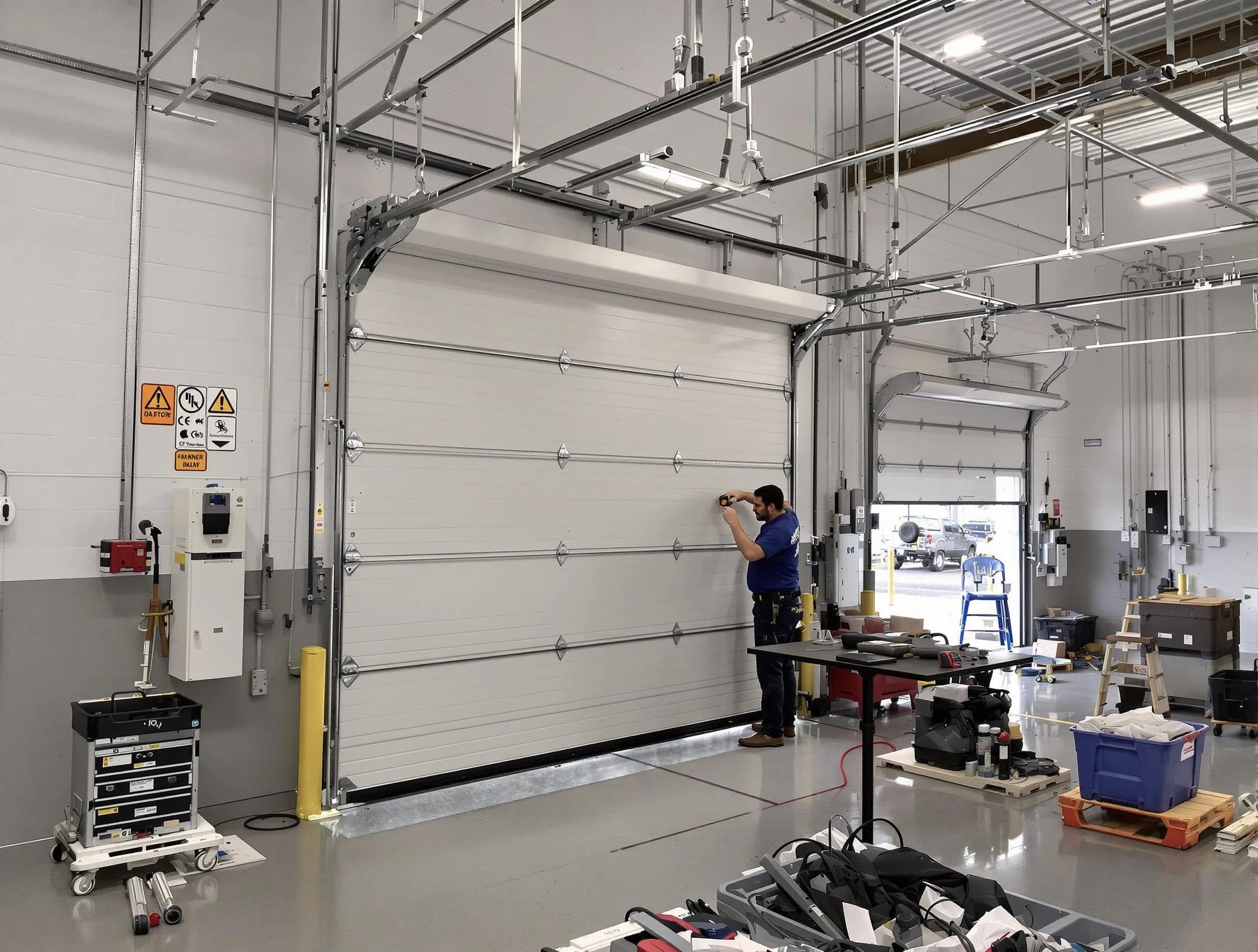 Commercial garage door repair being performed by Canton Garage Door Repair expert in Canton