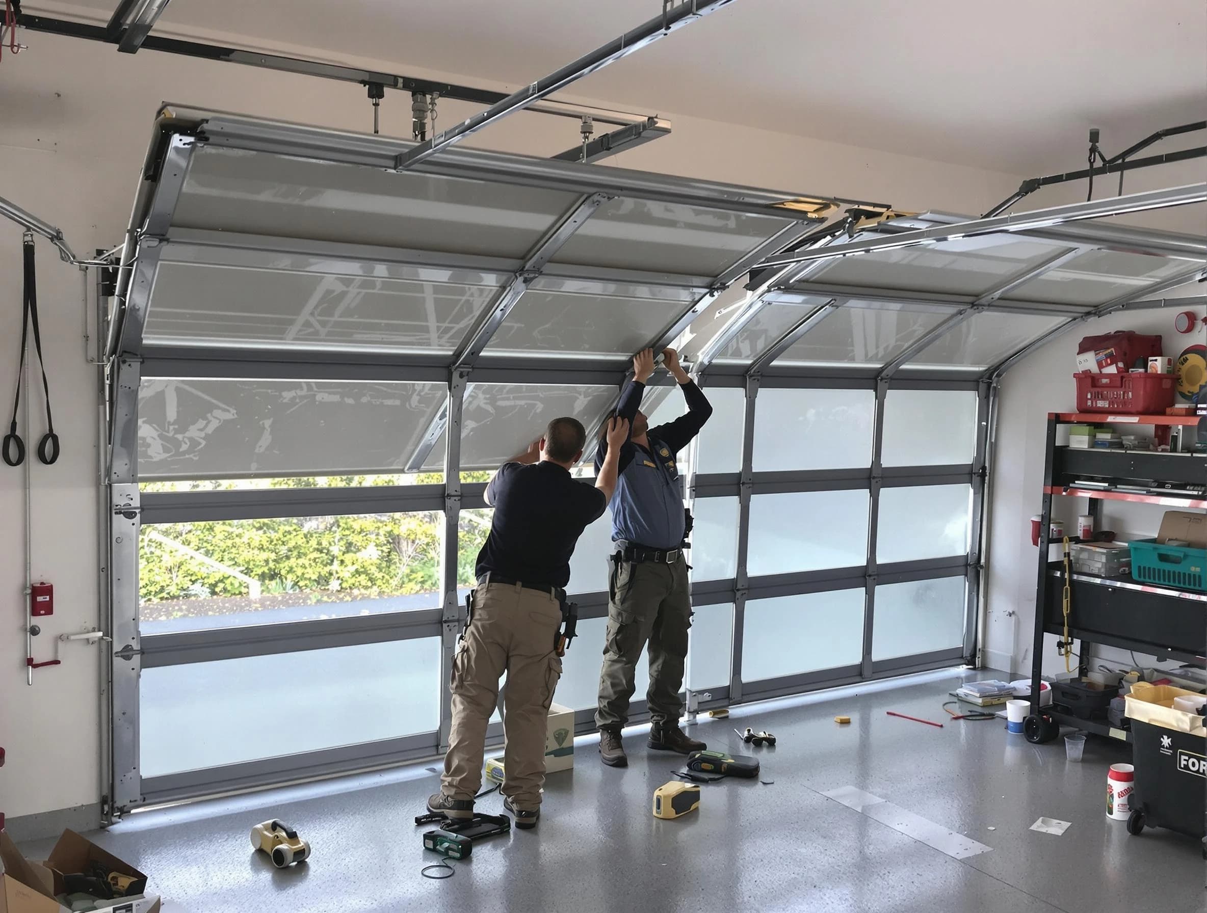 Canton Garage Door Repair expert performing precise panel replacement on Canton garage door