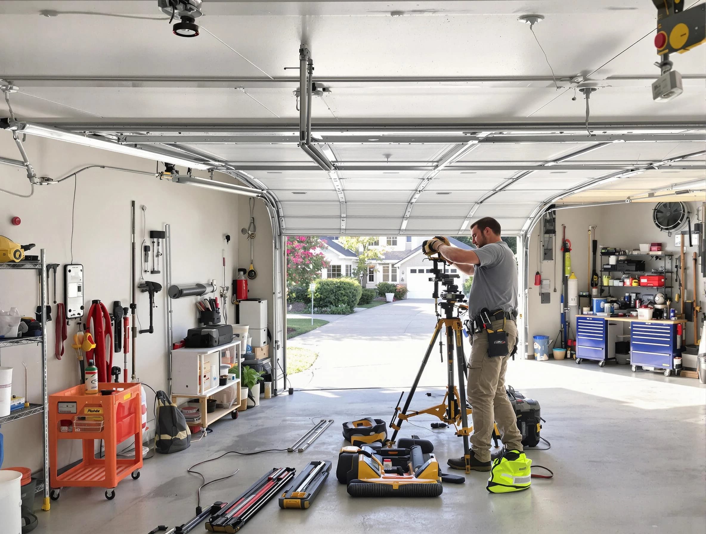 Canton Garage Door Repair specialist performing laser-guided track alignment in Canton